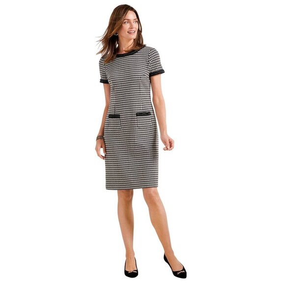 Talbots Womens 10 Black White Houndstooth Sheath Dress Short Sleeves Old Money - Picture 16 of 16